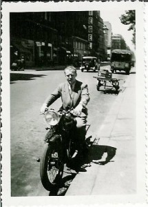 Long Island Motorcycle Accident Attorney Phil Franckel's father Alex Franckel on his motorcycle in 1946