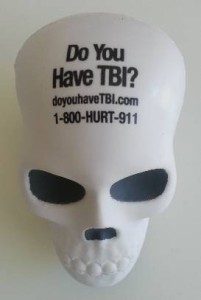 Front of skull stress ball to help raise awareness of mild Traumatic Brain Injury