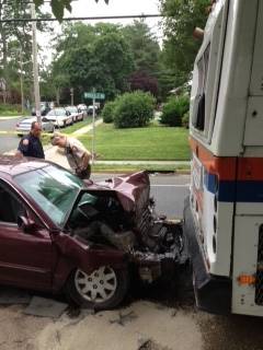 side view of crashed car